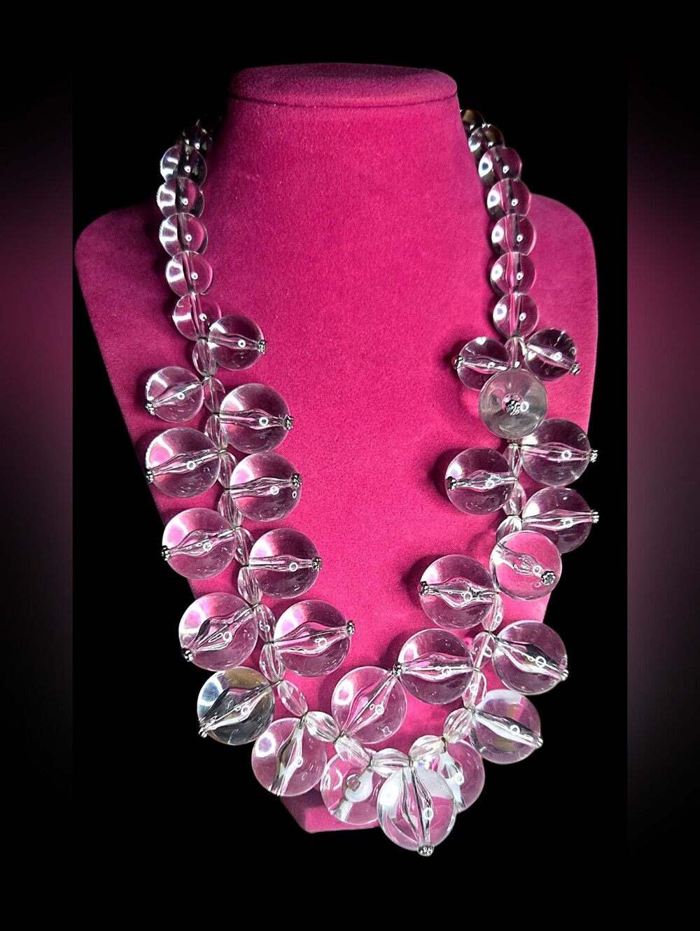 Vintage Double Strand Clear Bubble Lucite Statement Necklace